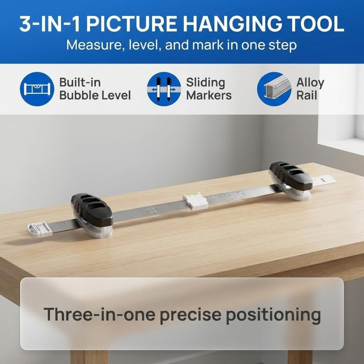 3-in-1 Picture Hanging Tool, All-in-One Art Hanging Kit with Leveling