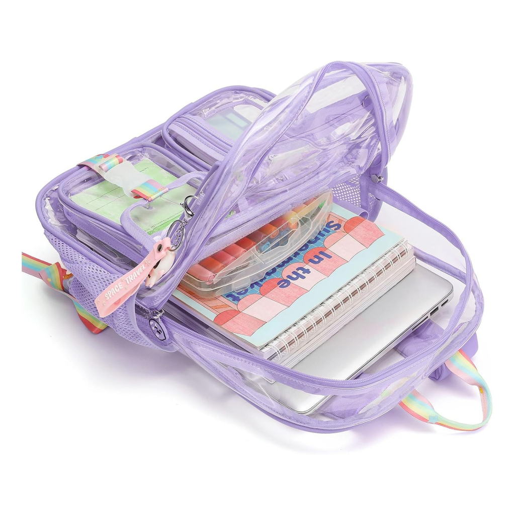 Clear Backpack for Girls Transparent Heavy Duty School Bag Purple Kids Stadium Backpack