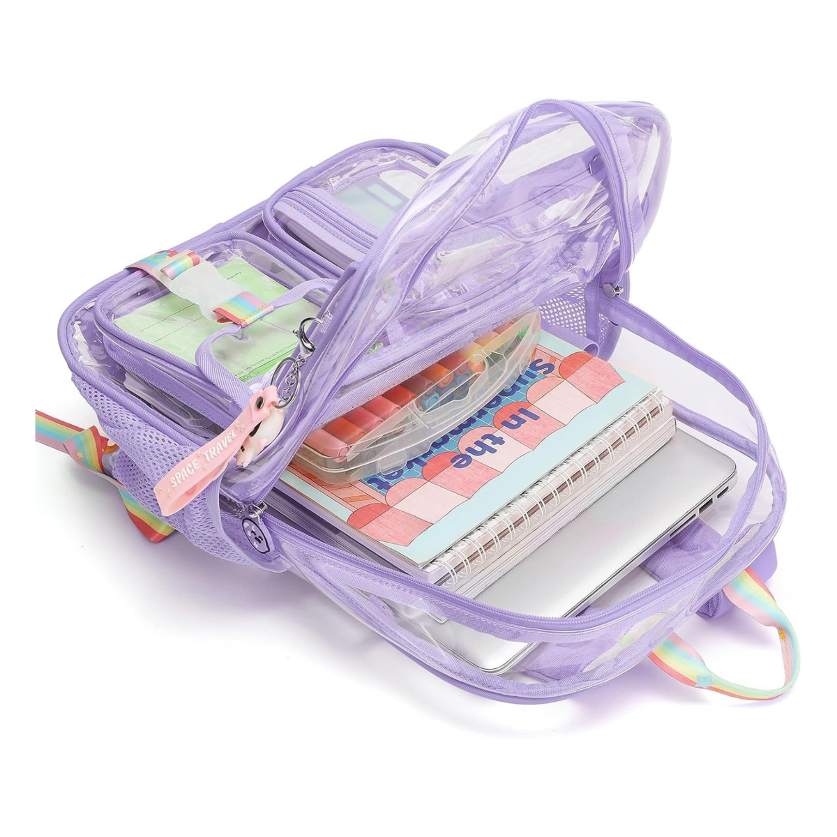 Clear Backpack for Girls Transparent Heavy Duty School Bag Purple Kids Stadium Backpack