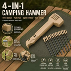 Tent Stake Hammer with 8 Steel Stakes, Peg Puller, Bottle Opener, Storage Handle