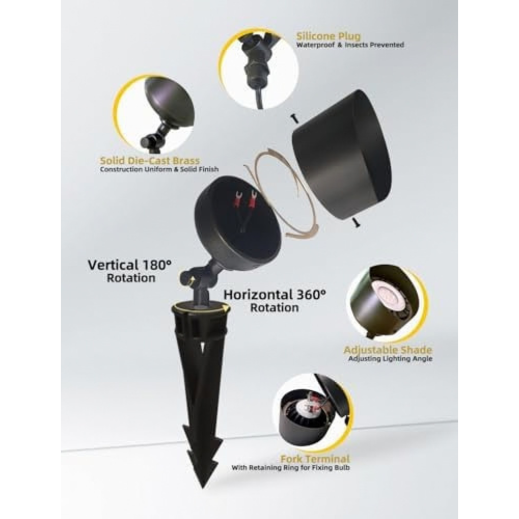 Brass Sheet Flood Lights Outdoor Without Clear Glass Protect 1 Pack Without Bulb, 12V Low Voltage Landscape Outside Lights Illuminating Signs, Walls and Plant Material