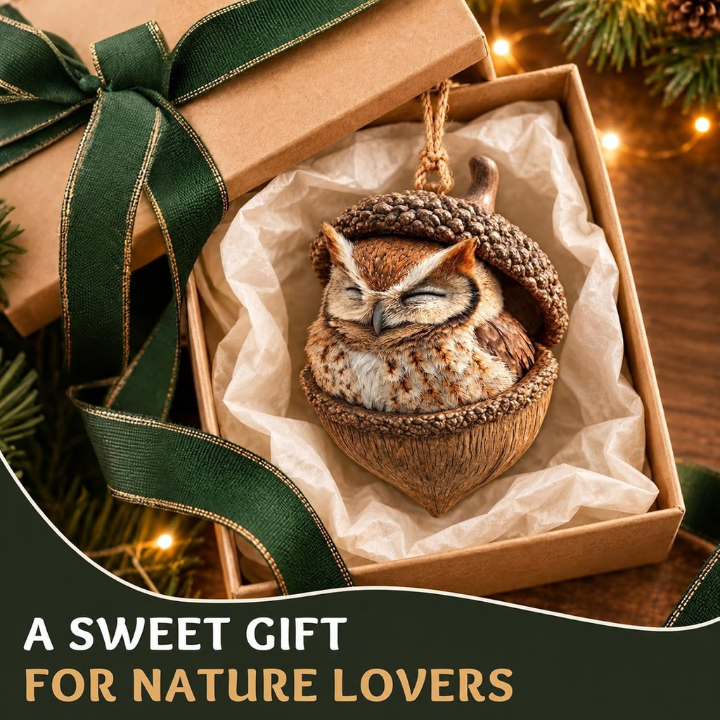 3D Forest Animal Acorn Ornaments, Woodland Hanging Decorations (Owl)