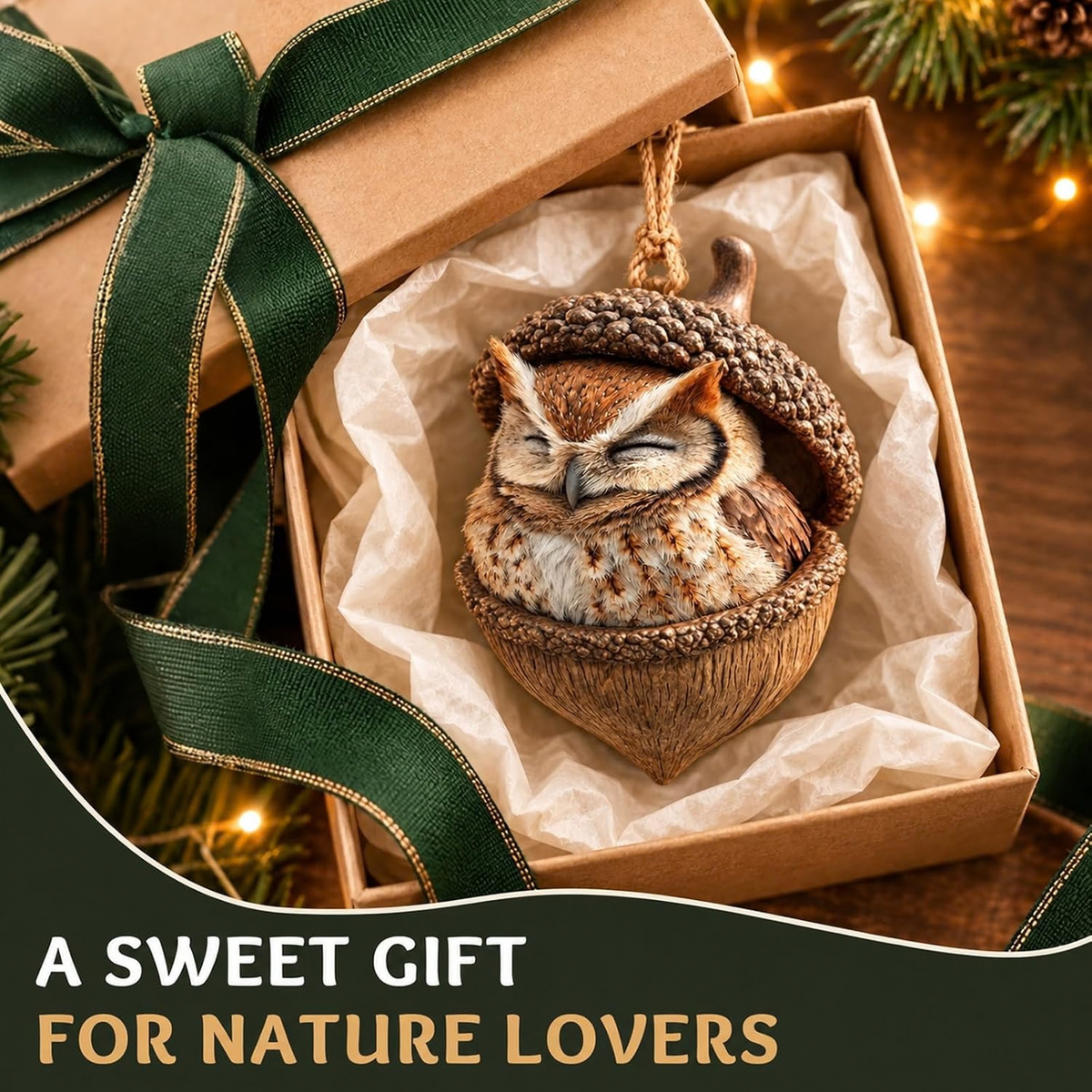 3D Forest Animal Acorn Ornaments, Woodland Hanging Decorations (Owl)