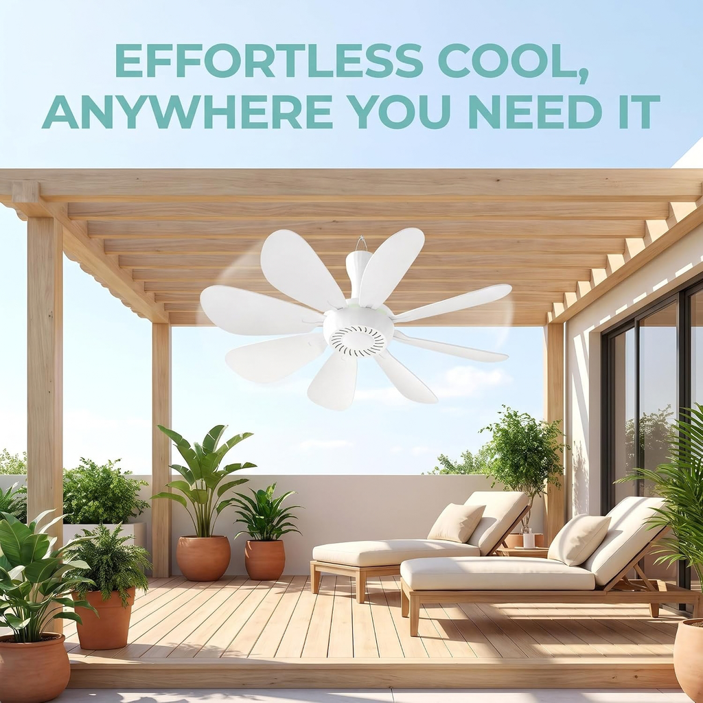 Collapsible Ceiling Fan with Remote & Light, 8 Detachable Blades, Quiet Portable Fan