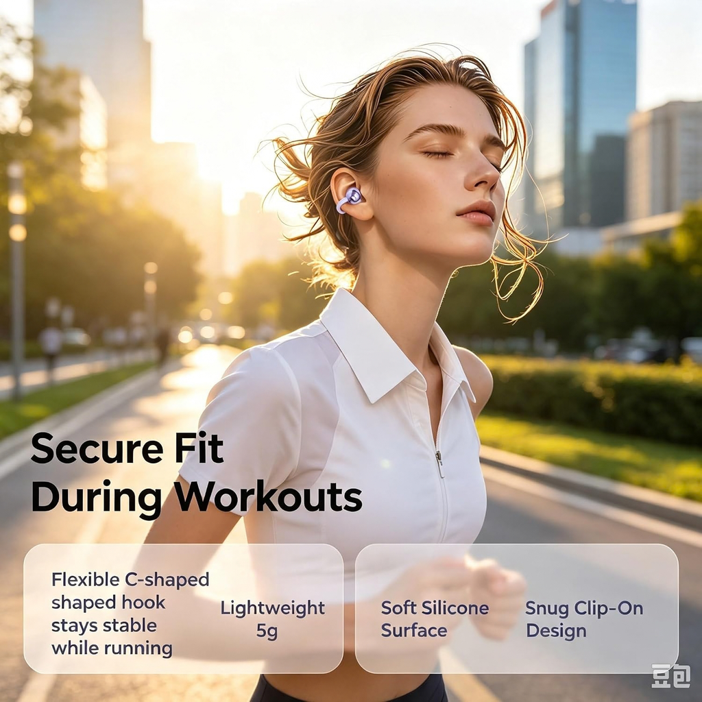 Open Ear Clip On Wireless Earbuds Bluetooth 5.4 Sports Headphones Purple