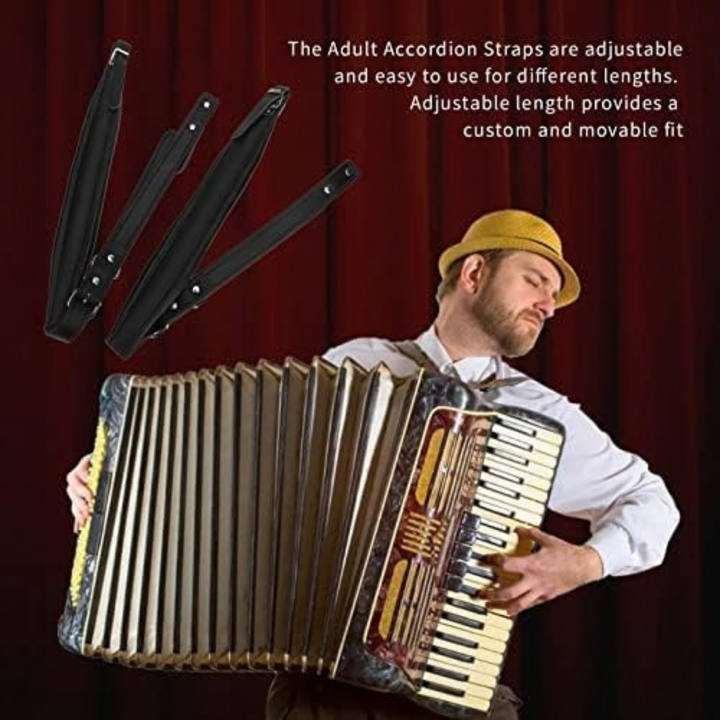 Black Accordion Straps, Leather Soft PU, Adjustable, 16-120 Bass, Comfortable, Durable