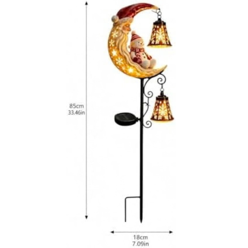 34'' Solar Christmas Lights Outdoor, Santa Snowman Garden Stake Light Waterproof Metal LED Yard Pathway Decor with Crescent Moon & Bell Lantern for Xmas Holiday Yard Patio Lawn (Snowman B)