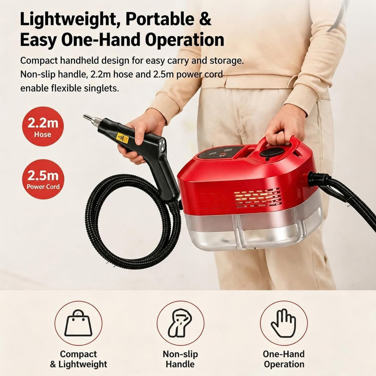 2500W Handheld High-Temperature Pressurized Steam Cleaner with 6 Adjustable Levels