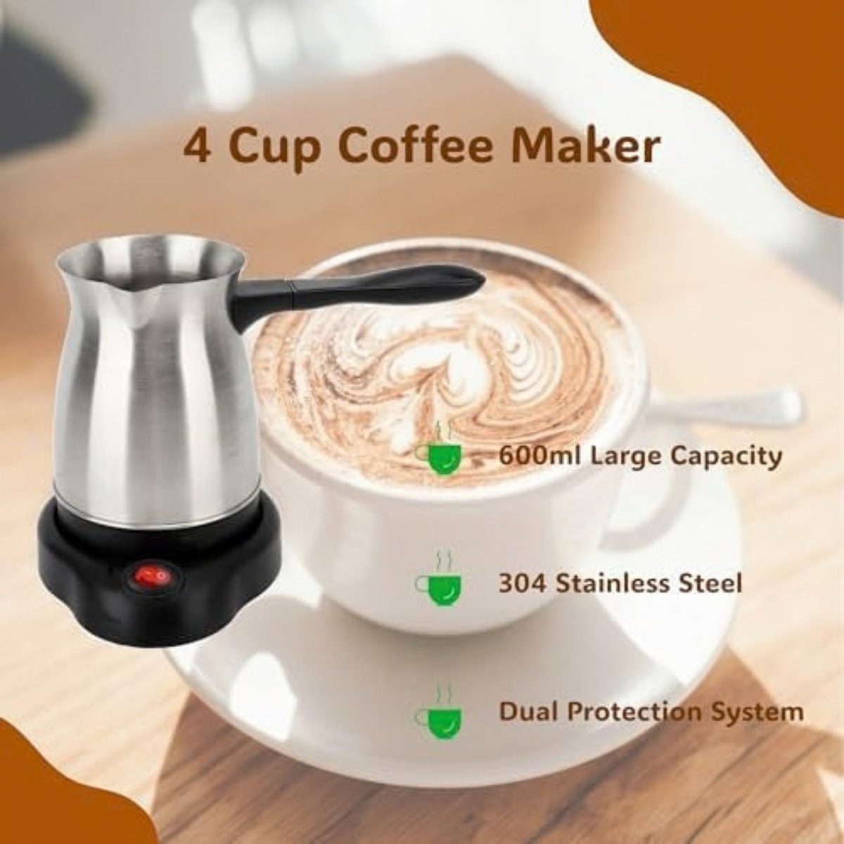 600ml Electric Turkish Coffee Pot, Stainless Steel Turkish Coffee Maker