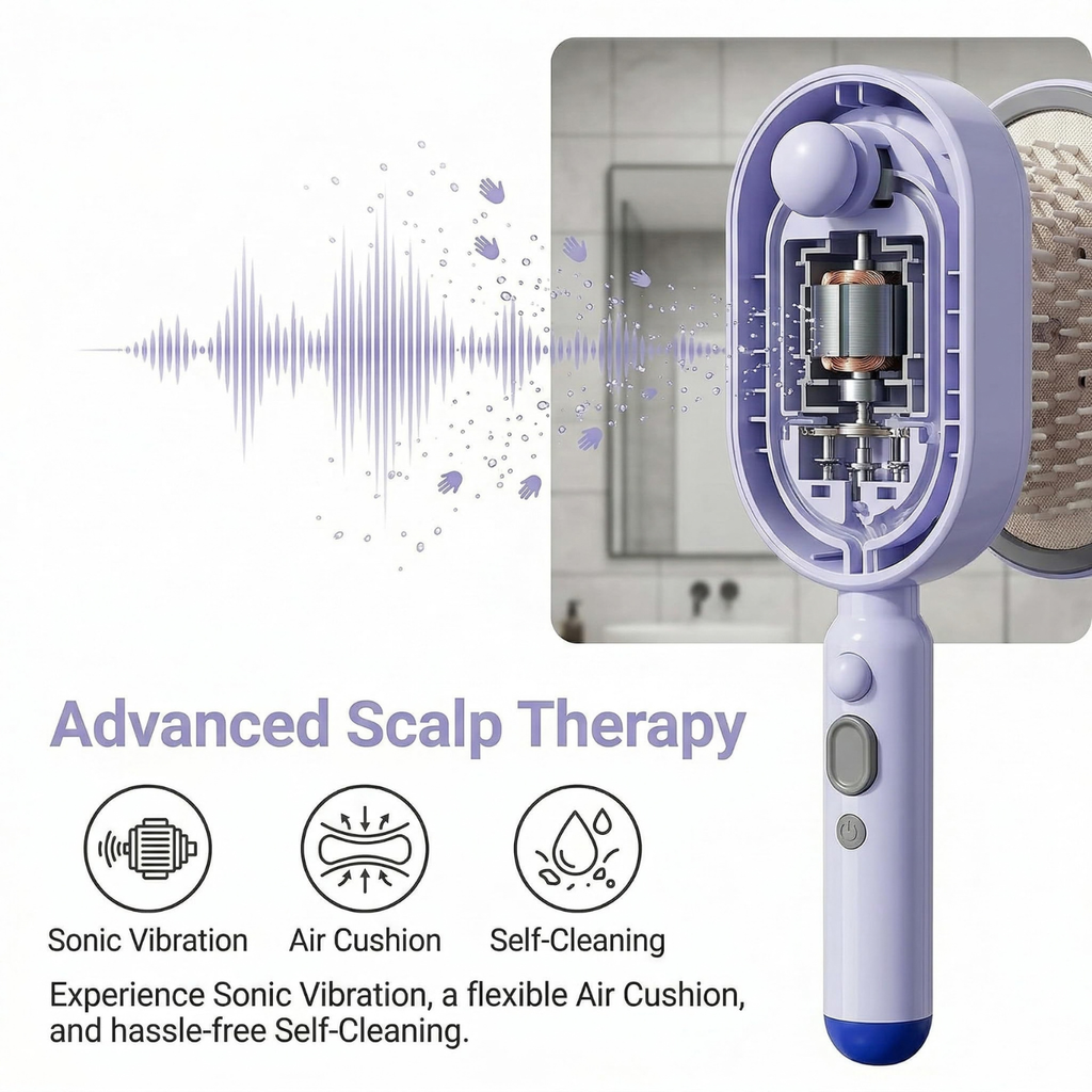 Electric Spray Air Cushion Massage Comb, Rechargeable Mist Detangling Brush for Frizzy Hair
