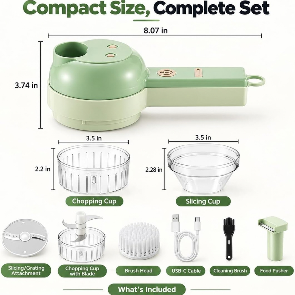 4 in 1 Handheld Electric Vegetable Cutter, Multi Blade Vegetable Chopper