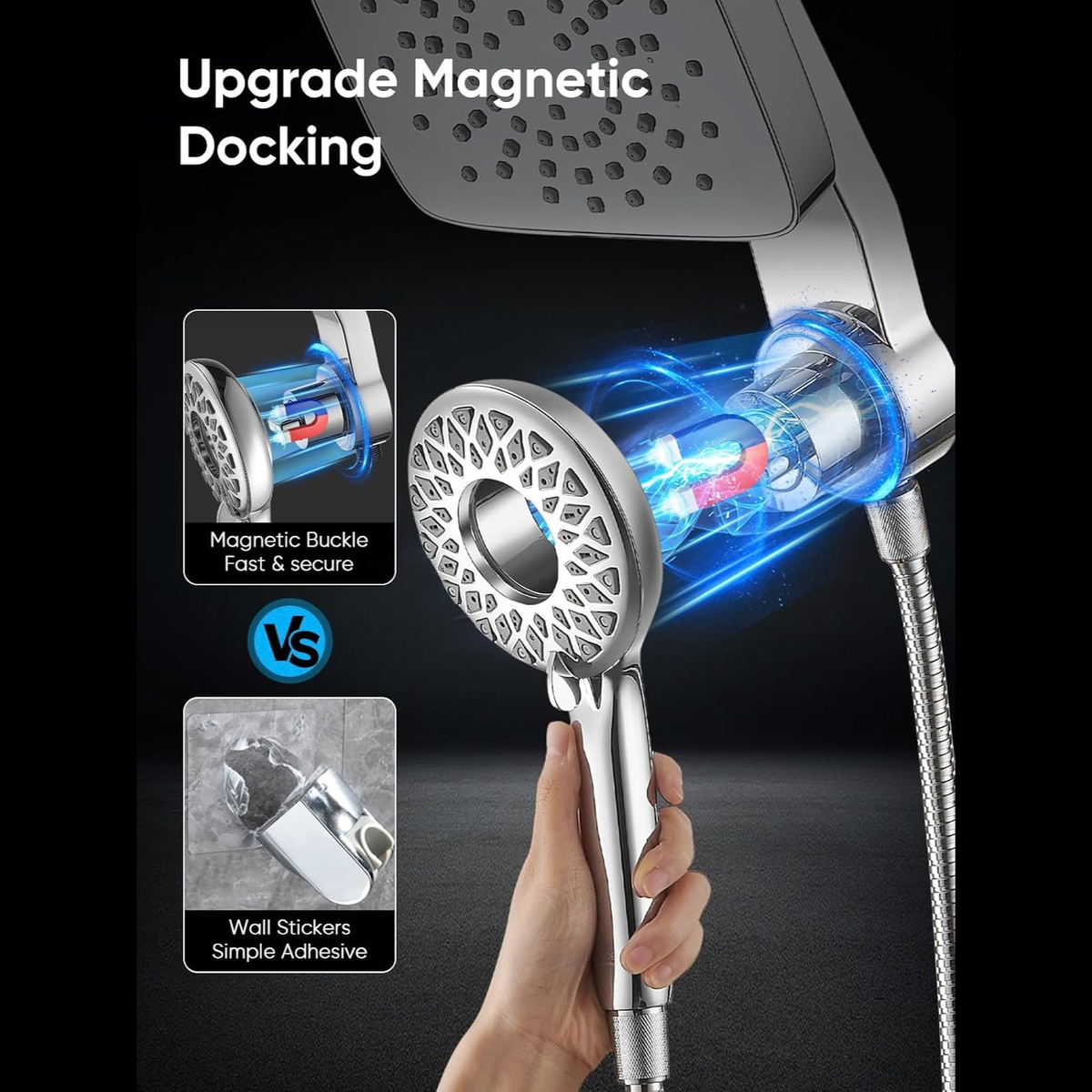 Dual Shower Head with Magnetic Handheld, Chrome