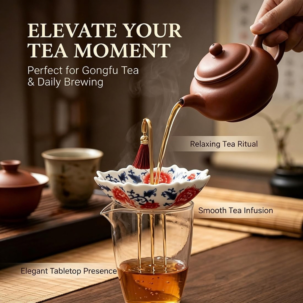 Ceramic Umbrella Tea Strainer, Blue White Porcelain Loose Leaf Tea Infuser Filter
