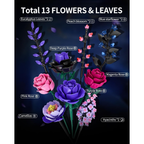 Flowers Bouquet Building Set, Purple Roses Botanical Building Blocks, Gothic Home Decor Gift