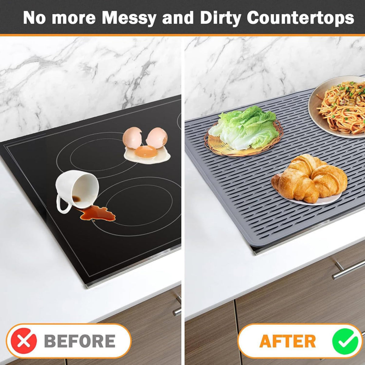 Silicone Electric Stove Top Covers - Glass Stovetop Protector Mat & Heat Resistant Countertop Liner, Extra Large Raised Ridge Dish Drying Mat for Glass Top Cooktop, Flexible Rollable Grey Cover