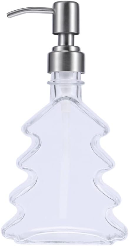 Tree Shape Glass Shampoo Bottle 250ml Refillable Xmas Lotion Container Portable Cosmetic Container for Home Trips, Metal Accents, Reusable Design, 250ml Size