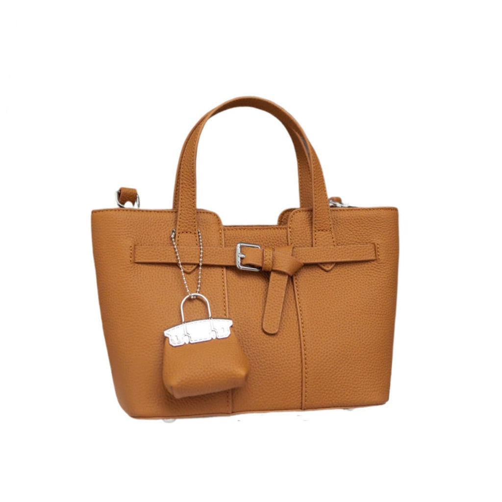 Genuine Leather Crossbody Handbag for Women Textured Pebbled Leather Top-Handle Bag with Adjustable Shoulder Strap, Zipper Closure, Center Divider Pocket & Decorative Bag Charm for Work