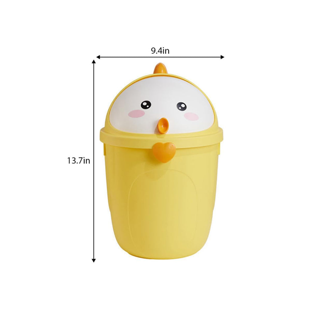 Cute Chick Shaped Small Trash Can with Lid for Office Desk PP Plastic Build, Compact Yellow Design, Keeps Tissues and Wrappers Tidy in Playrooms