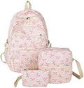 Bow Backpack 3 Piece Set, Coquette Backpack Cute Kawaii Daypack, Preppy Backpacks for School Travel College Daily Use