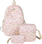 Bow Backpack 3 Piece Set, Coquette Backpack Cute Kawaii Daypack, Preppy Backpacks for School Travel College Daily Use