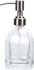 Glass Hand Bottle Dispensing Soap Press Pump Bottle Shampoo Shower Gel 210ml Capacity, Thick Glass Body with Stainless Steel Parts, Reusable Refillable Design, Spray Pump