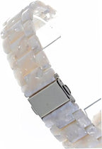 2cm Wide Resin Watchband with Quick Release and White Flowers Adjustable Holes, for Smartwatch and Wrist Wear, Casual Outings or Workplace Style