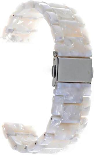 2cm Wide Resin Watchband with Quick Release and White Flowers Adjustable Holes, for Smartwatch and Wrist Wear, Casual Outings or Workplace Style