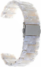 2cm Wide Resin Watchband with Quick Release and White Flowers Adjustable Holes, for Smartwatch and Wrist Wear, Casual Outings or Workplace Style