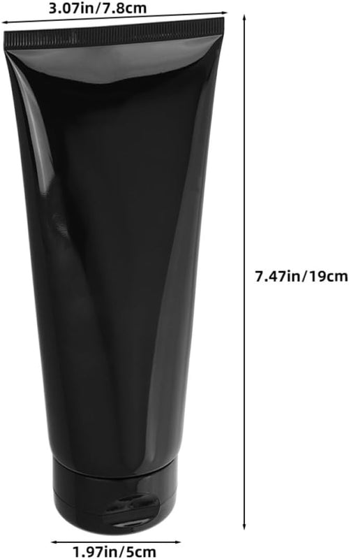 5pcs Refillable Lotion Bottle Tubes 200g Black Plastic Squeeze PP and PE Build, Glossy Finish, for Body Lotion or Body Wash, Home Bathroom Vanity Use