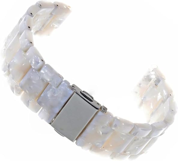 2cm Wide Resin Watchband with Quick Release and White Flowers Adjustable Holes, for Smartwatch and Wrist Wear, Casual Outings or Workplace Style