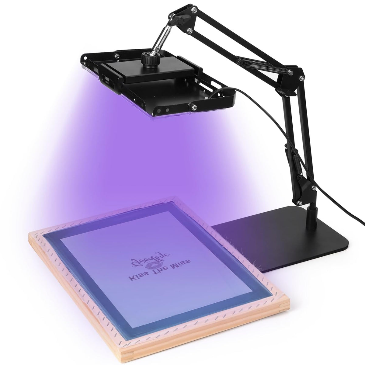 50W UV LED Screen Printing Exposure Light Unit with Flexible Articulating Swing Arm Stand, 395nm UV Lamp
