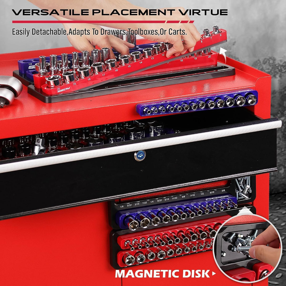 Detachable Magnetic Socket Organizer Set – Heavy Duty Magnetic Socket Trays & Aluminum Storage Rails