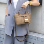 Genuine Leather Crossbody Handbag for Women Textured Pebbled Leather Top-Handle Bag with Adjustable Shoulder Strap, Zipper Closure, Center Divider Pocket & Decorative Bag Charm for Work