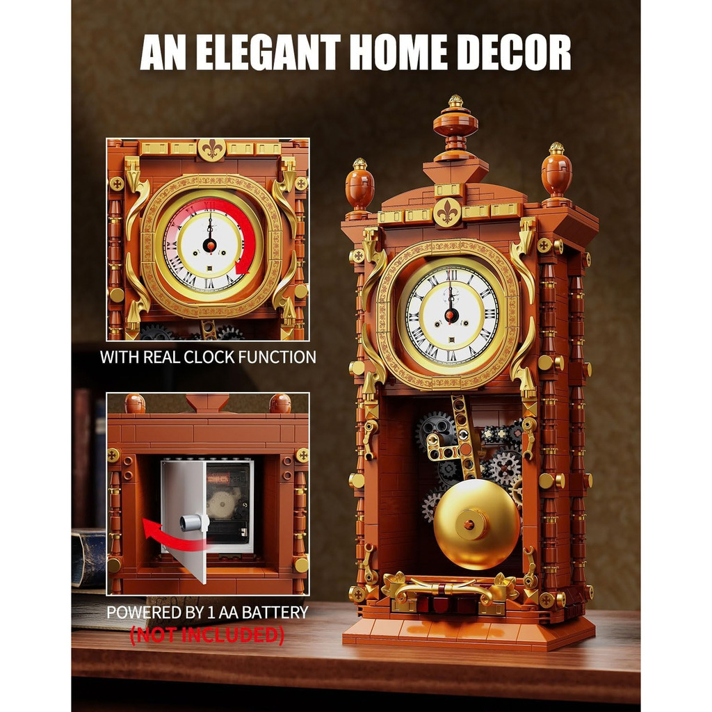 Vintage Pendulum Clock Building Toy, Real Working Clock Set
