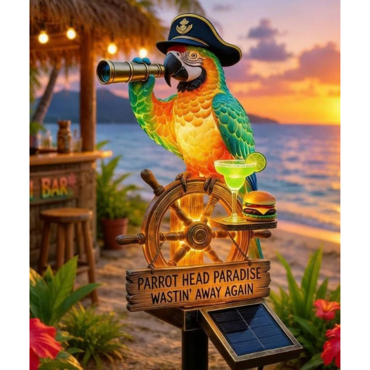 Resin Solar Parrot Garden Light Ground Stake, Waterproof Outdoor Solar Stake Light Tropical Yard Decor for Patio, Lawn, Pathway Flower Bed, Unique Gift for Gardeners (Summer Juice)