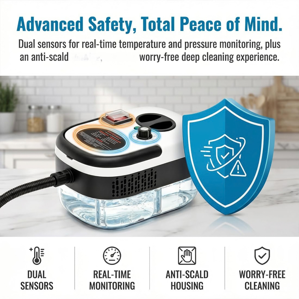 2500W Handheld High Pressure Steam Cleaner for Car Detailing, Kitchen, Grout Cleaning