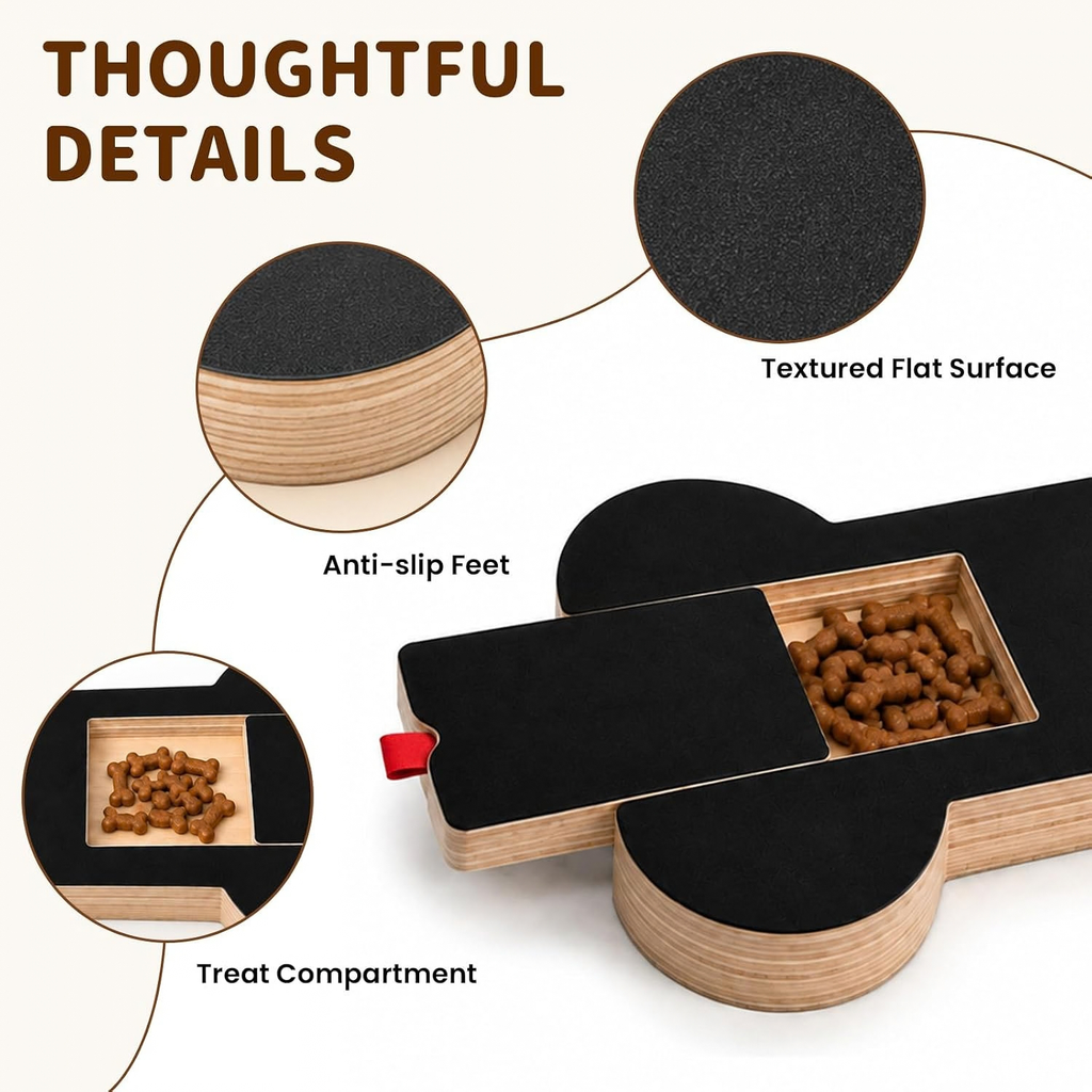 Bone-Shaped Dog Nail Scratch Board with Treat Drawer, Wooden (1 PCS)