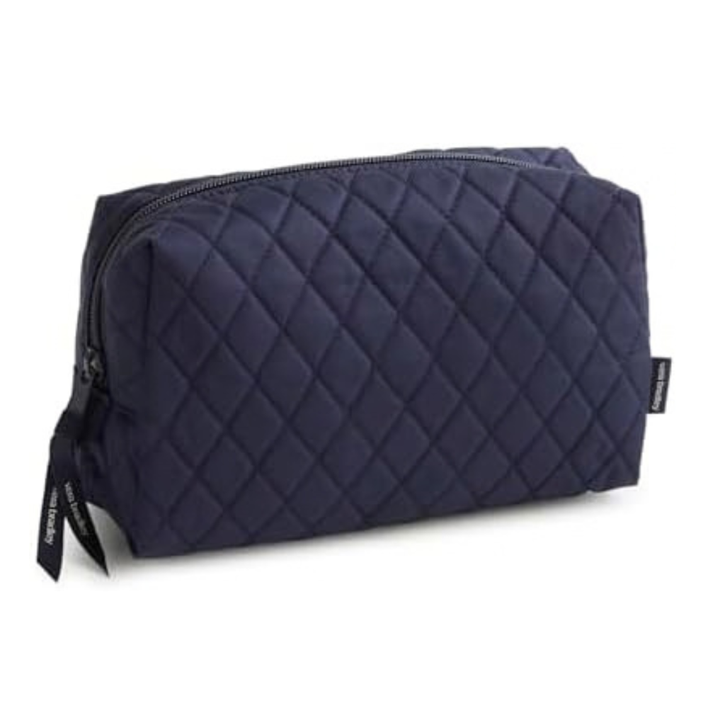 Vera Bradley Women's Premium Cotton Medium Cosmetic Bag – Makeup Organizer & Travel Toiletry Storage – Peacoat