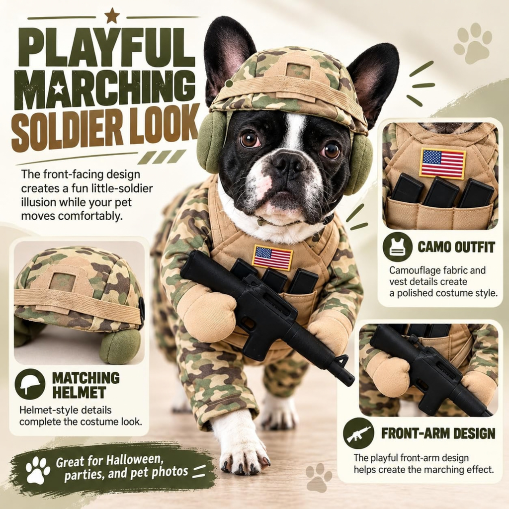 Pet Tactical Soldier Costume with Helmet, for Small Medium Dogs & Cats，M