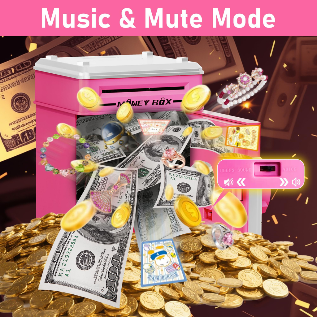 Electronic Piggy Bank Cash and Coin Saving ATM Box