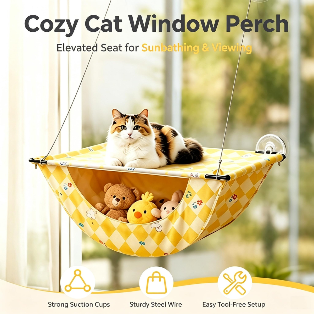 Cat Window Perch, Suction Cup Cat Hammock with Storage Pocket for Indoor (A)