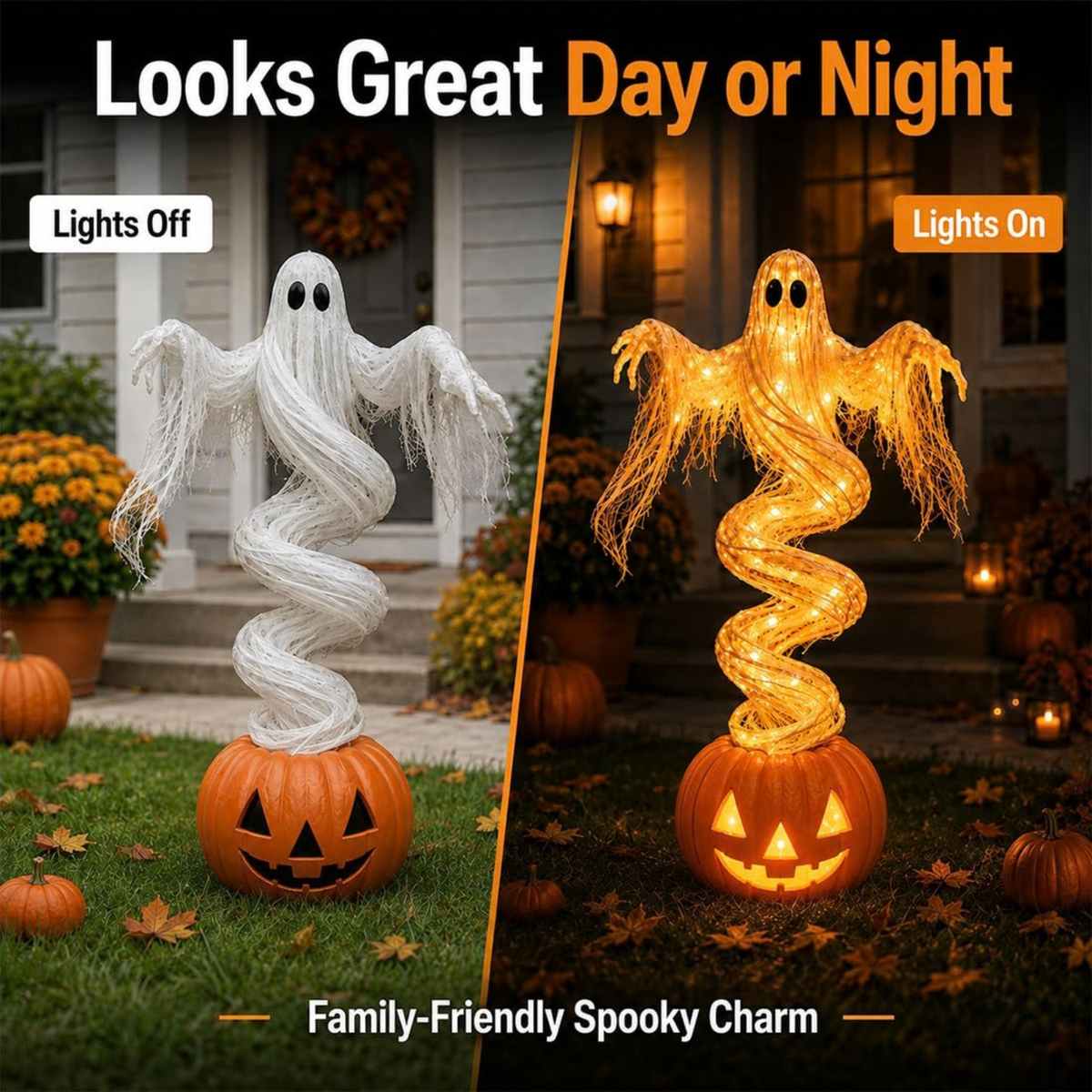 Swirling Ghost Pumpkin Yard Lamp, LED Halloween Ghost Glow Pumpkin Decor