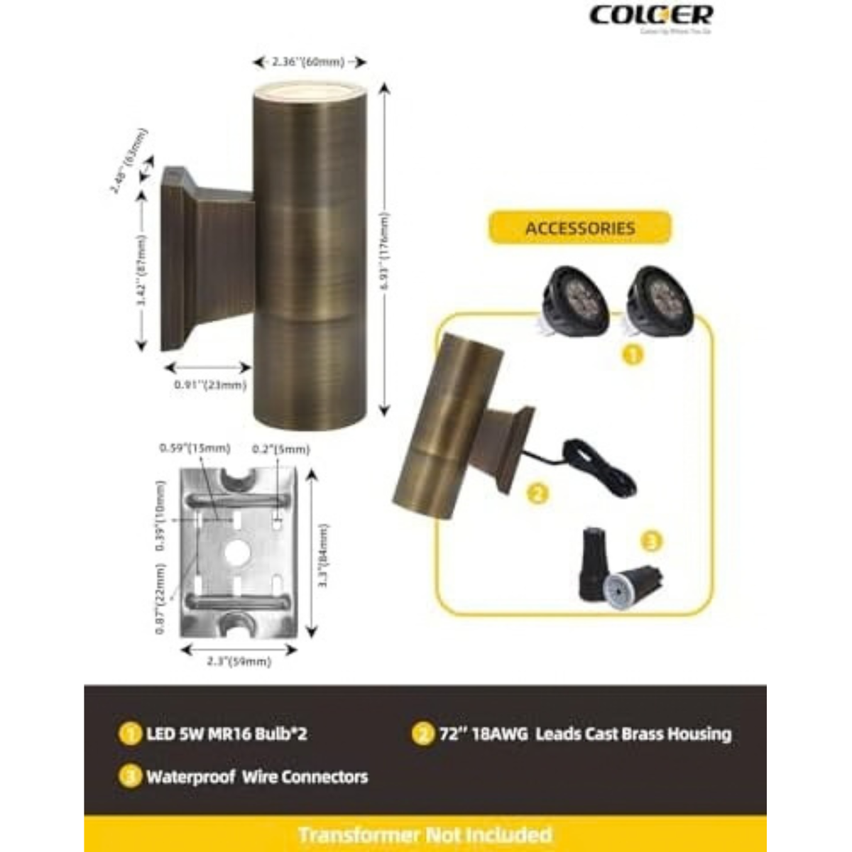 Solid Brass Outdoor Cylinder Wall Lights Bronze Finish 1 Pack
