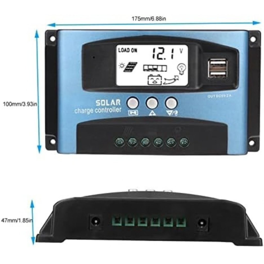 Gugxiom 100A Solar Charge Controller, 12V/24V Adaptive MPPT Tracking Charging Solar Charger Controller with LCD Display, 3 Stage Charging Dual USB Solar Panel Controller(100A)