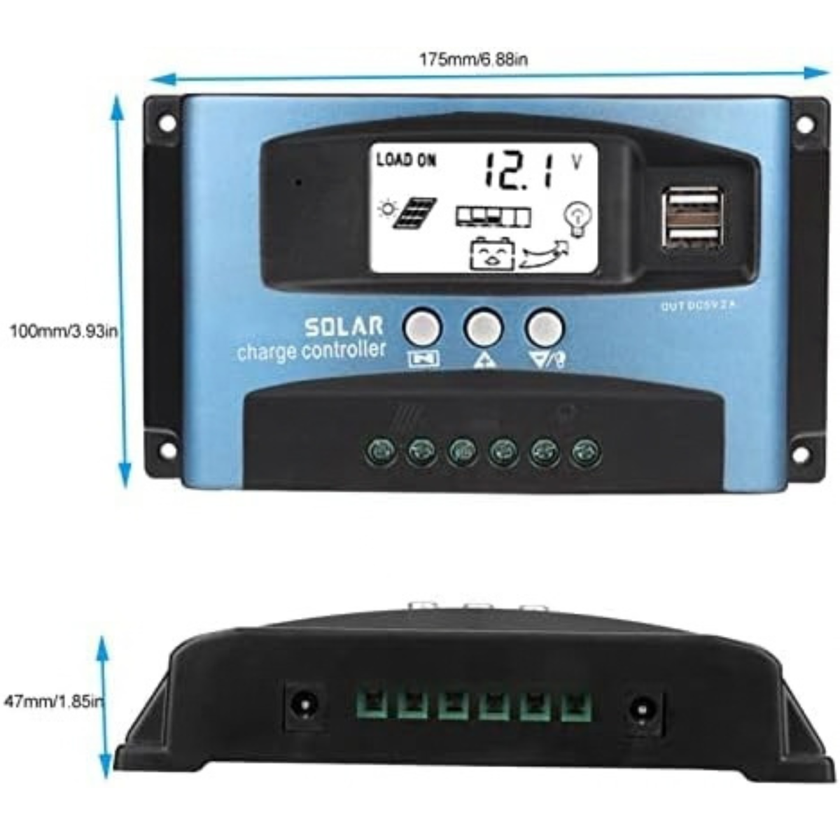 Gugxiom 100A Solar Charge Controller, 12V/24V Adaptive MPPT Tracking Charging Solar Charger Controller with LCD Display, 3 Stage Charging Dual USB Solar Panel Controller(100A)