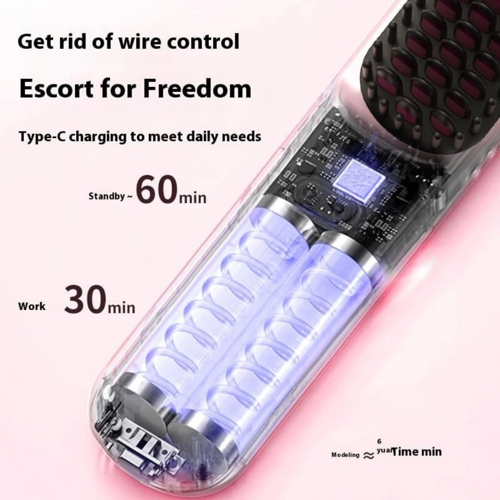Cordless Hair Straightener Brush, 2 in 1 Curl & Straighten Styling Tool