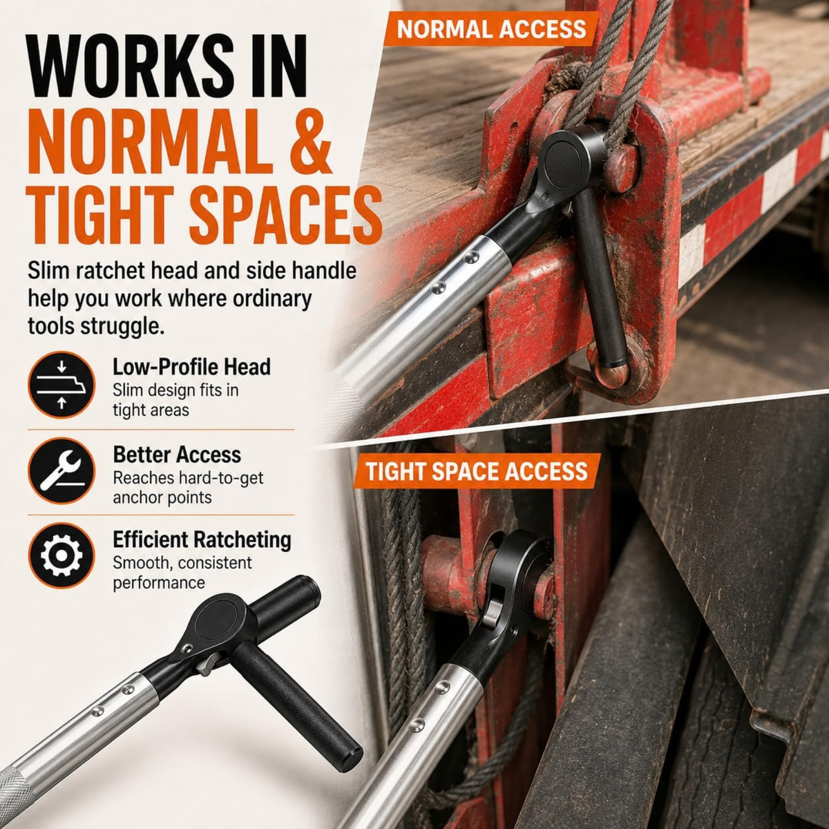 Ratchet Cargo Winch Tensioner Wrench, Heavy-Duty Reversible Truck Strap Tightener Tool