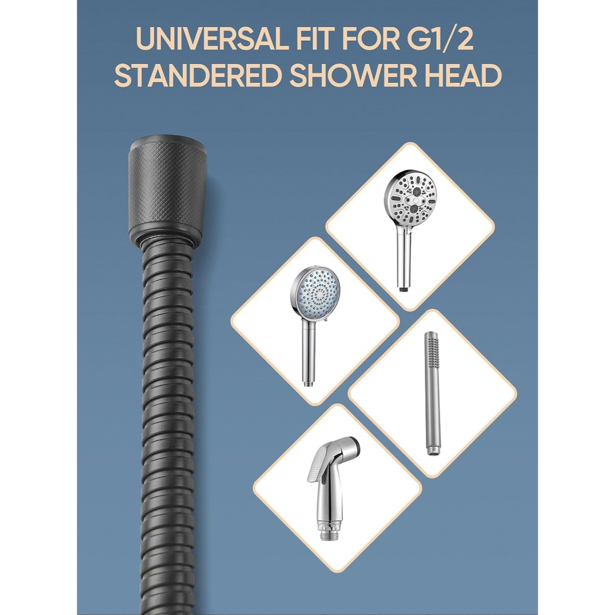 70" Extra Long Shower Hose, 304 Stainless Steel Handheld Shower Extension, Matte Black