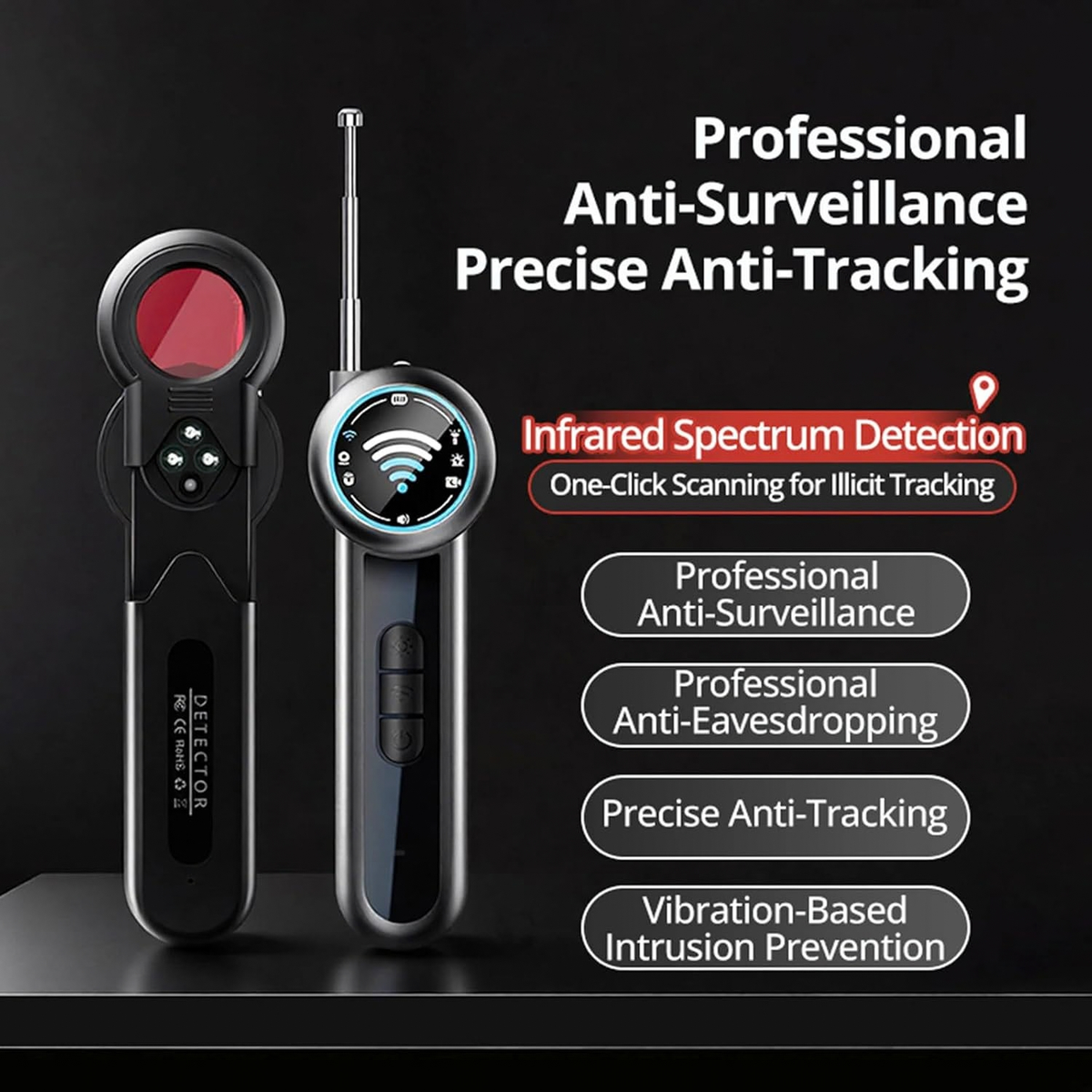 Portable Bug Detector Rechargeable Hidden Devices Detector 4 Modes 25H Working Time