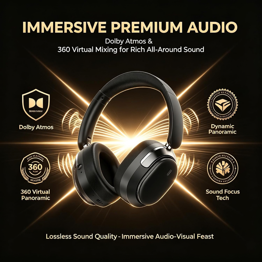 AI Camera Headset 8MP 1080P Video with Bluetooth and Dolby Atmos，Black